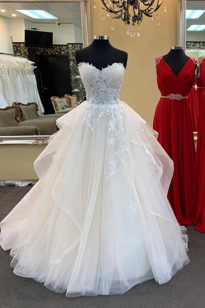 A-Line Lace Wedding Dresses For Sale Long Strapless Sweetheart - MyChicDress