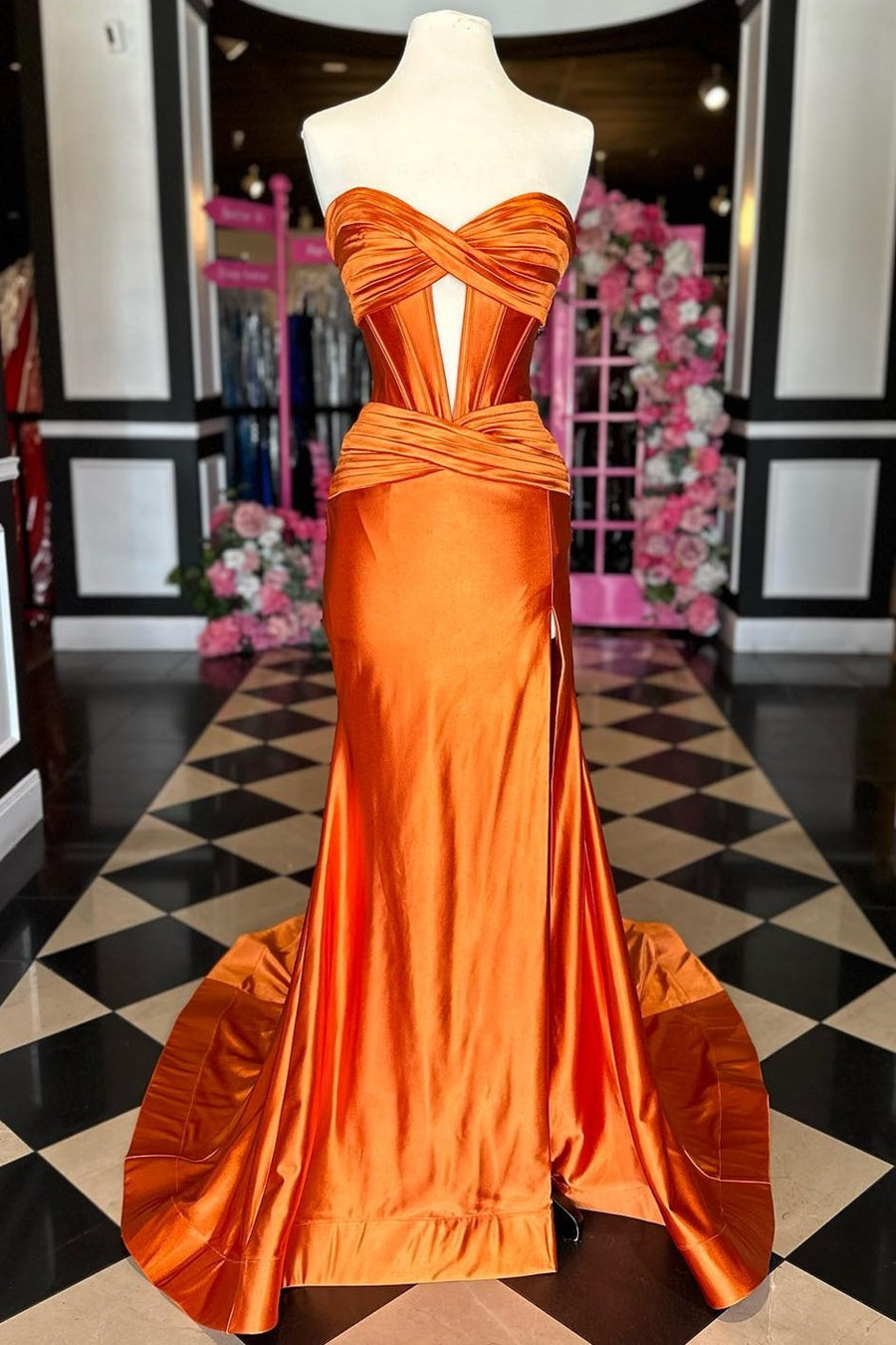 New Sage Green Prom Dress Satin Strapless Wedding Guest Dress Mermaid - MyChicDress
